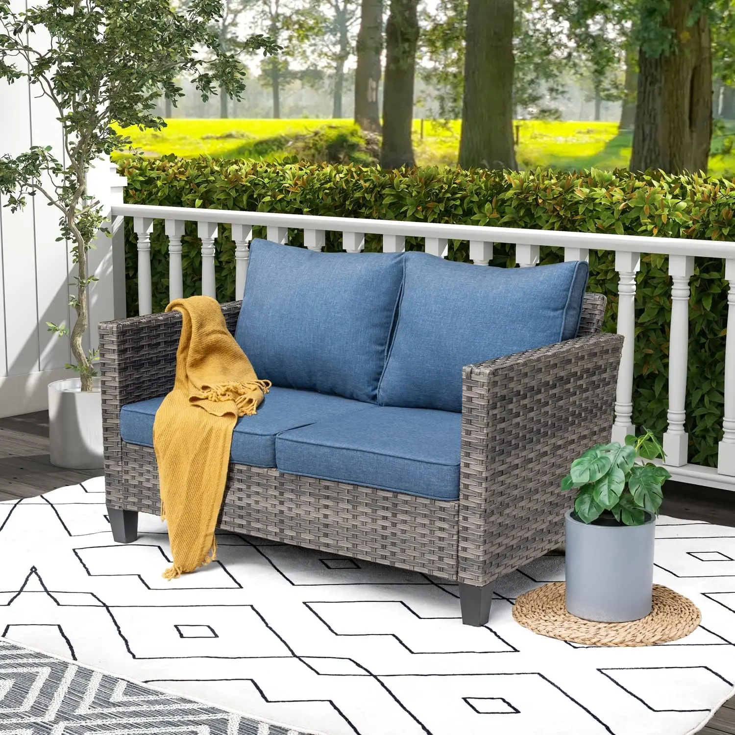 Terrasbank Voor Alle Weersomstandigheden Buiten Meubilair Loveseat Bank Hoge Rug Rieten Rotan Loveseat Bank Voor Tuin Achtertuin Veranda