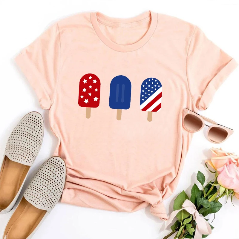 

Red White Blue Popsicle Shirt 4th of July T-shirt July 4th Graphic Tee Women USA Patriotic Shirt Independence Day T-shirt