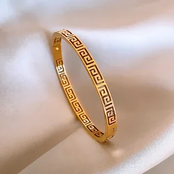 316L Stainless Steel Hollow Great Wall pattern Bangles bracelets for Women Fashion Brand Jewelry Multicolor Bangles Accessories