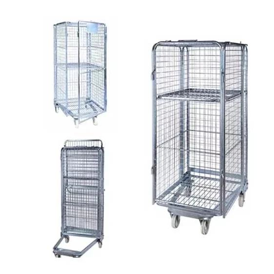 500KG Loading Capacity 4-Sided Foldable Roll Container Collapsible Roll Trolley Cage With Wheel