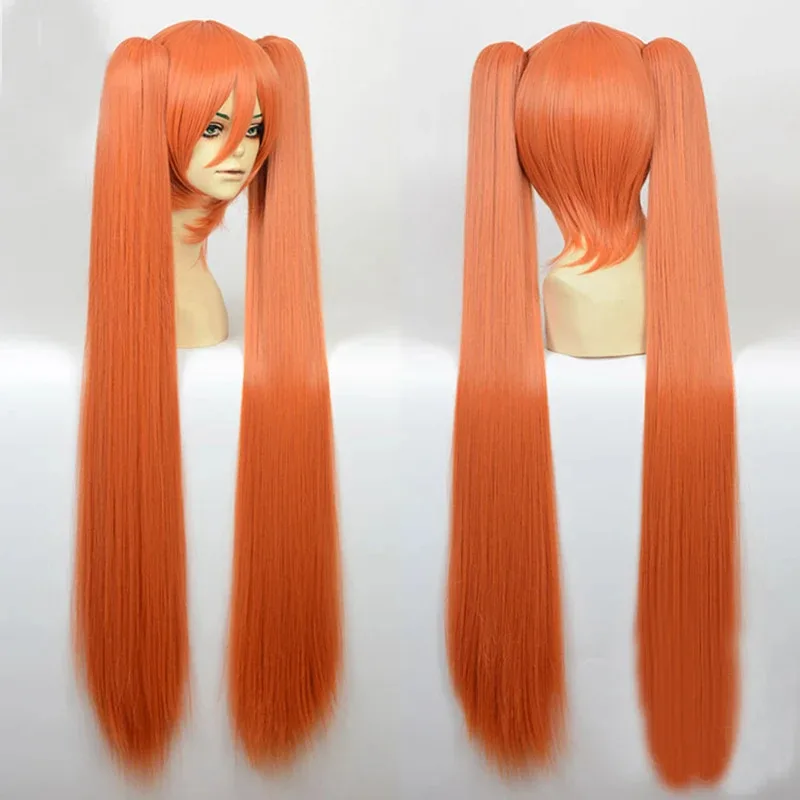 Juego Yandere Simulator Osana Najimi 110 cm de largo naranja rosa recto resistente al calor pelucas de Cosplay + una gorra de peluca