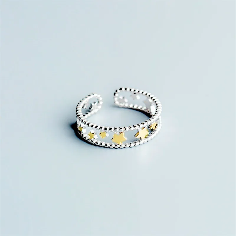 

Новое поступление, модные двухслойные ювелирные изделия из стерлингового серебра 925 пробы с пятиконечной звездой, изысканные индивидуальные открывающиеся кольца Galaxy R243
