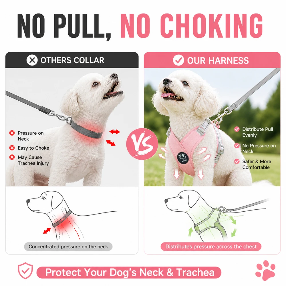Reflective Dog Vest Harness Leash Set Soft Adjustable No Pull Pet Puppy Chest Strap for Small Medium Dogs Cats Pug Daily Walking - view 3