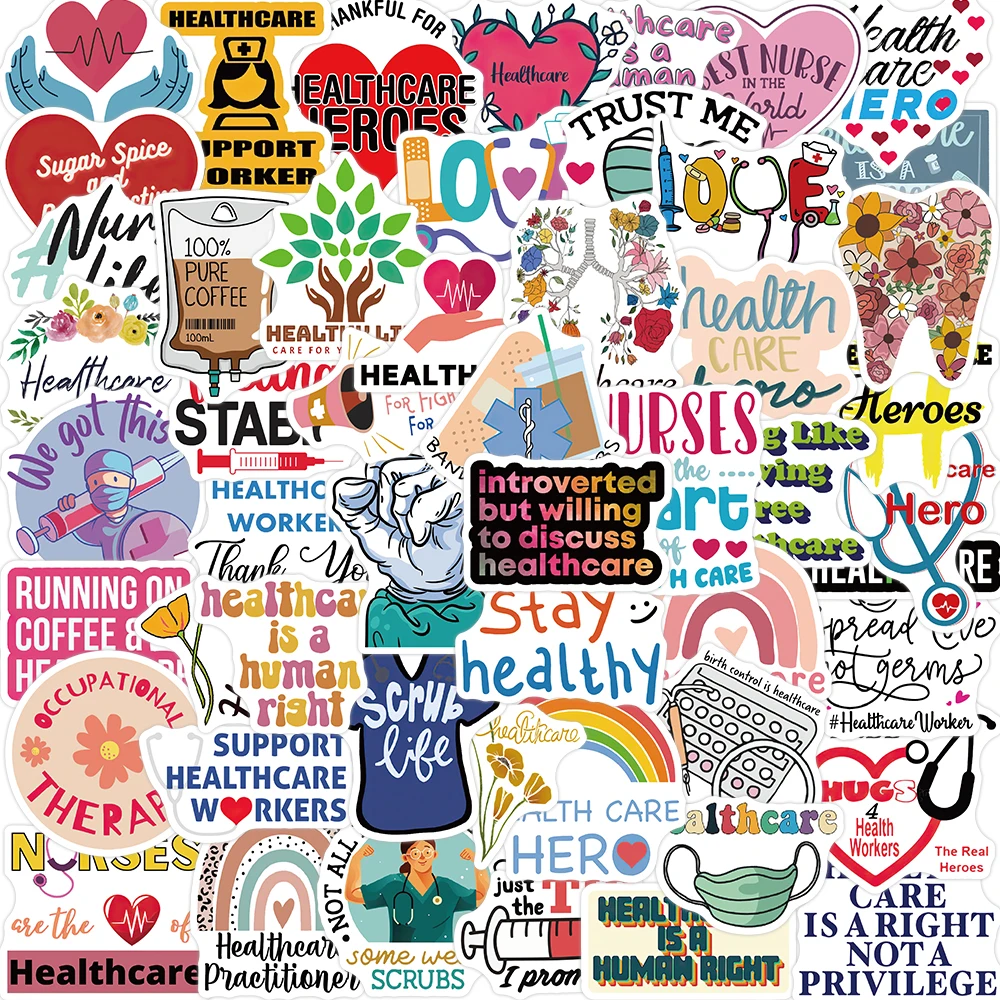 52PCS Healthcare Stickers For Medical Personnel Laptop Bicycle Guitar Skateboard Sticker Kid DIY Graffiti Waterproof Decals