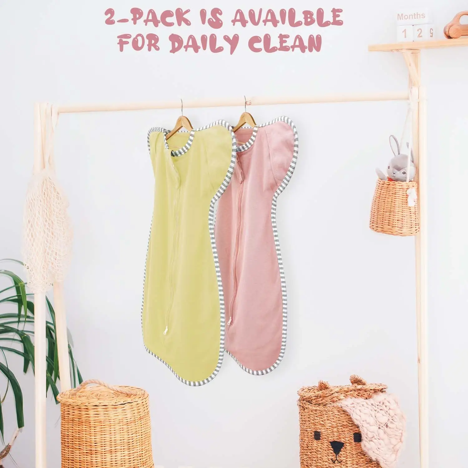 Cotton Baby Sleep Swaddle Sack with 2-Way Zipper for Girls, Large Size 20-27lbs, Arms In/Out Design