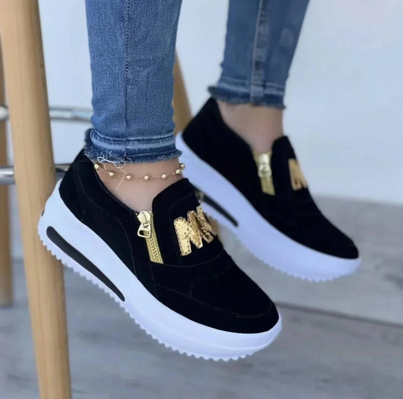 Women Casual Sneakers M Printed Side Zipper Platform Plus Size Vulcanized Shoes Zapatillas Mujer Sapato Plataforma Feminino