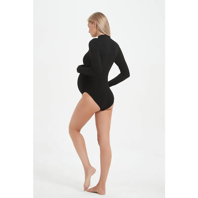 Mock Neck Maternity Bodysuit  Long Sleeve Photoshoot Top for Pregnancy Maternity Photography.robe grossesse платье  فستان حوامل