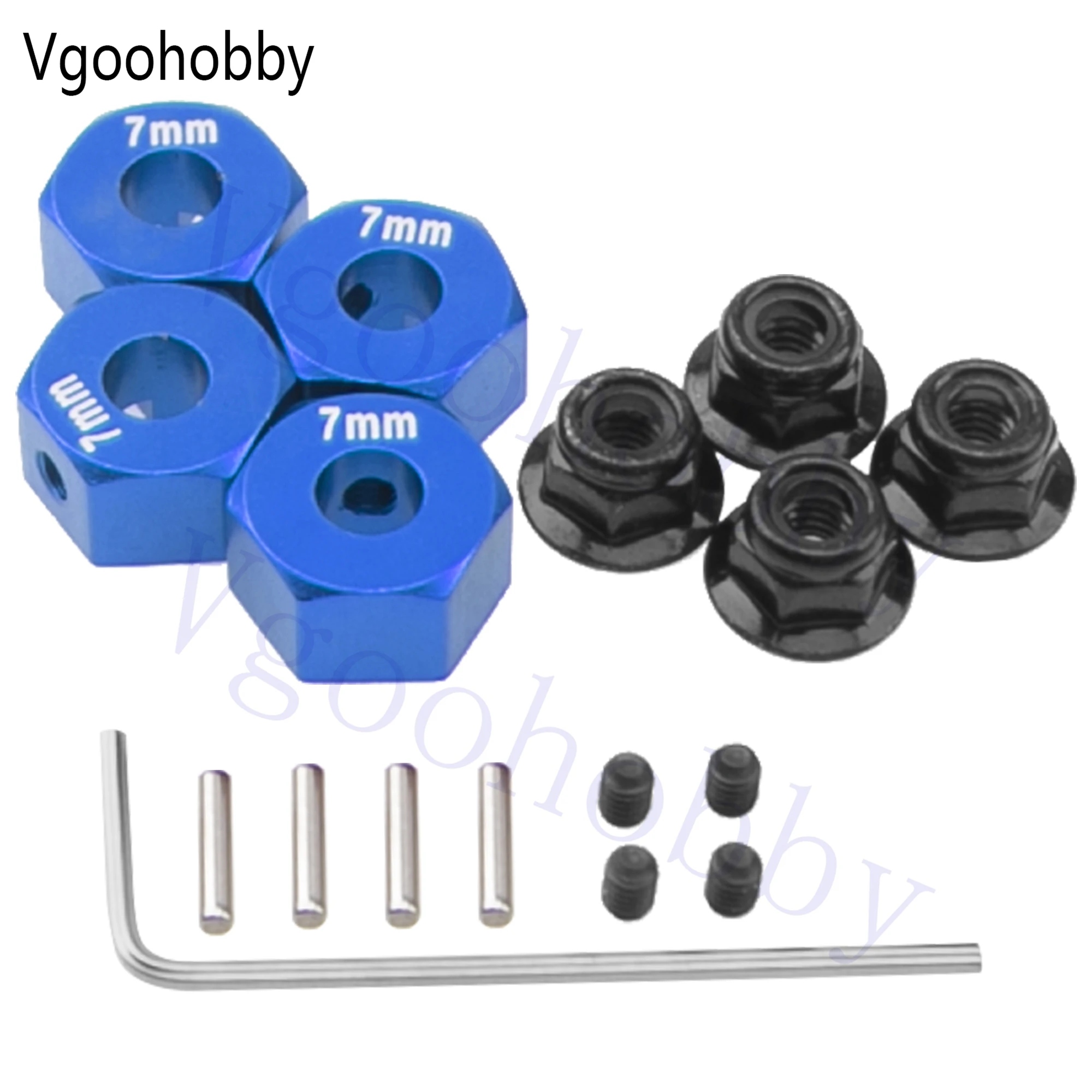 Cubos de roda hexagonais de metal 12mm, adaptadores de acionamento de 7mm de espessura com porcas de bloqueio para carro Traxxas 1/10 4WD Rustler Slash Stampede RC