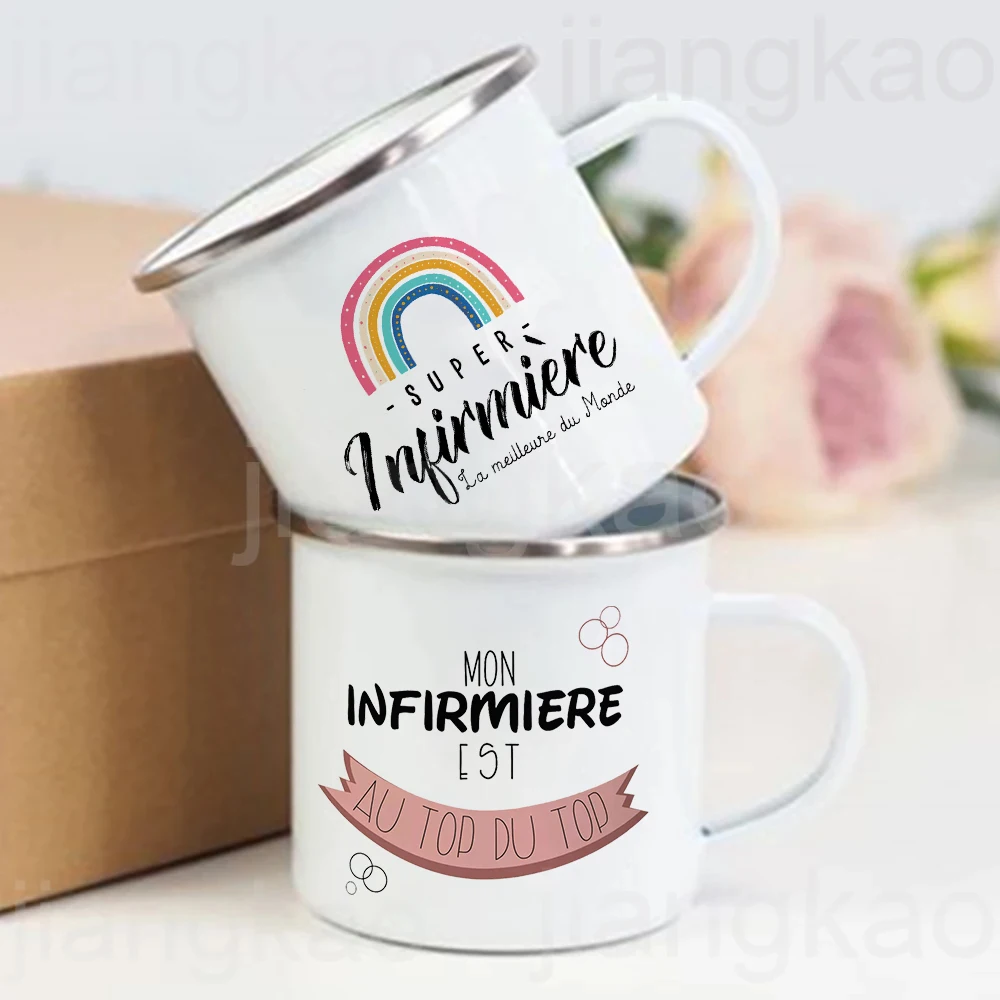 Best Nurse in The World Rainbow Printed Enamel Mugs Coffee Cups Drinks Juice Mug Hot Cocoa Milk Handle Cup Gift for Infirmiere