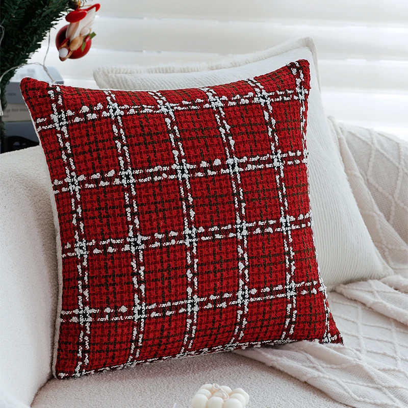 

Cushion Cover Christmas Supplies Red Plaid Retro New Year pillow case Christmas Home Decoration Home Christmas decorations 45x45