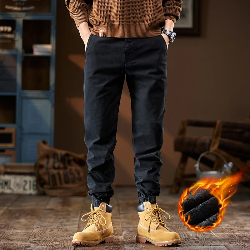 

Мужские брюки-карго с эластичной резинкой на талии на подкладке, винтажные американские брюки свободного покроя, повседневные длинные брюки, модная рабочая одежда, брюки