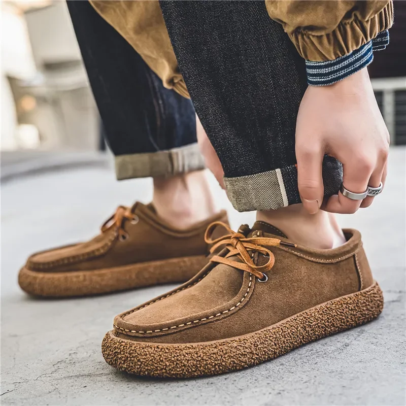 Retro Casual Men Shoes Luxury Suede Leather Loafers Men Sneakers Comfor Soft Sole Driving Shoes Men Walking Shoes tenis hombres