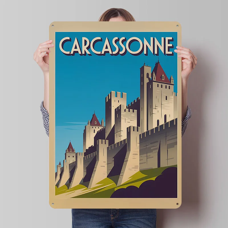 Póster Metálico Vintage de Carcassonne, Arte de Pared Personalizado, Letreros Metálicos Retro Vintage para Decoración de la Cueva del Hombre, Hogar, Sala de Estar, Casa
