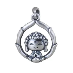Unibabe Real S990 Silver Men Women Lotus Buddha Pendant Retro Fashion Silver Lotus Necklace Pendant Jewelry Gift without Chains