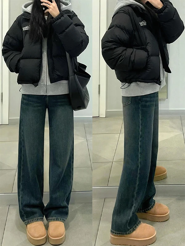 

High Waist Wide Leg Blue ey Denim Pants Women Loose plus Size Pear ape Body Drape Straight Tube Trousers Casual Sle