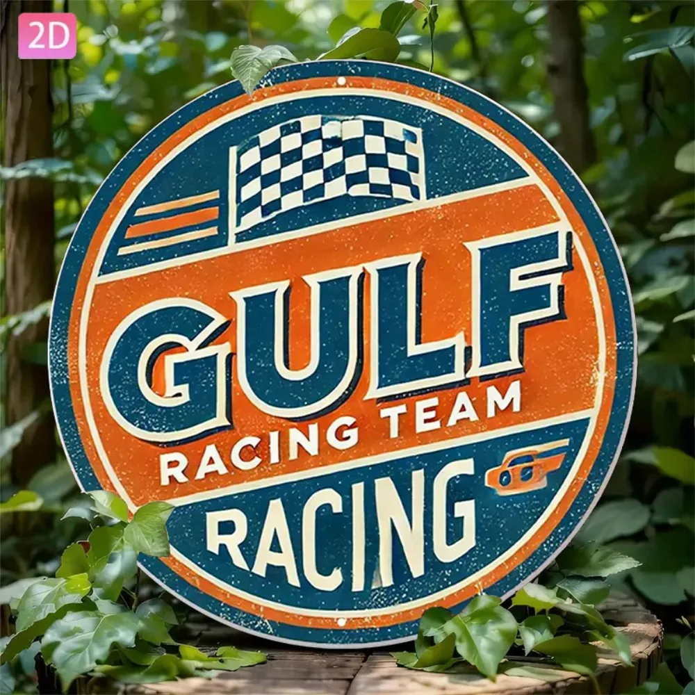 [2D Flat] 1pc Gulf Racing Team Vintage Wall Decor Aluminum Sign | Ideal for Garden, Kitchen, Bar, Room, Bedroom, Outdoor, Road