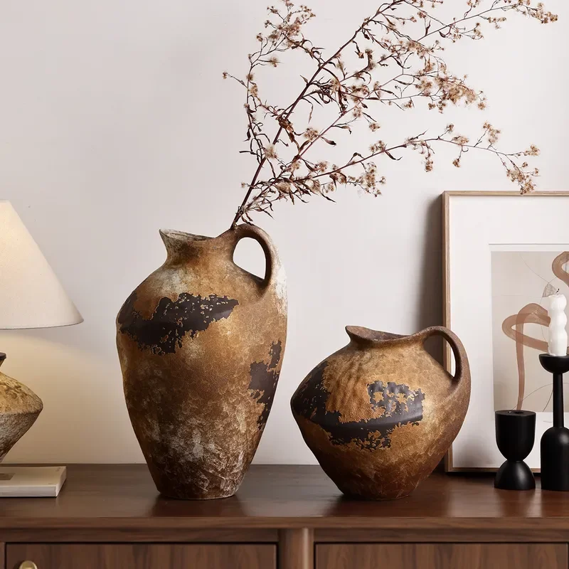 for Wabi-sabi Ceramic Vase High-end Handmade Retro Flower Arrangement for Living Room Model Room Homestay Decoration Ornament