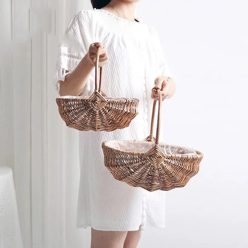 Wedding basket woven flower pot rattan basket hand-held watermelon-style handmade gift basket Floral art bamboo small flower bas