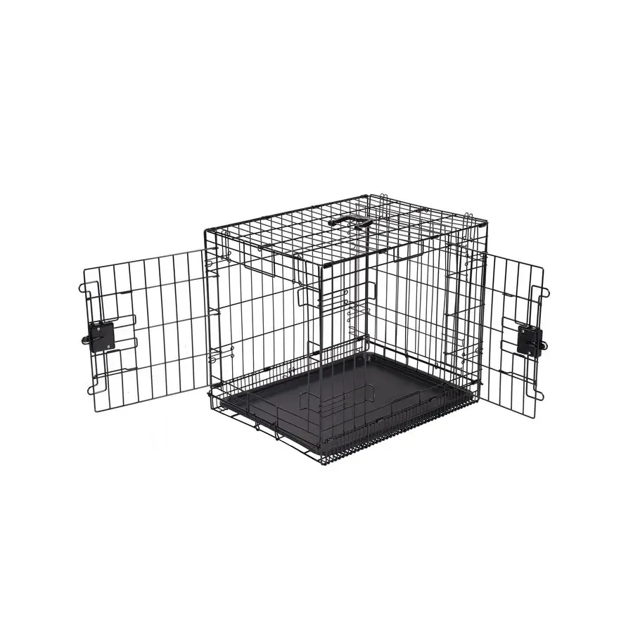 

Durable,Foldable Metal Wire Dog Crate with Tray, Double Door, Divider, 24 x 18 x 20 in, Black