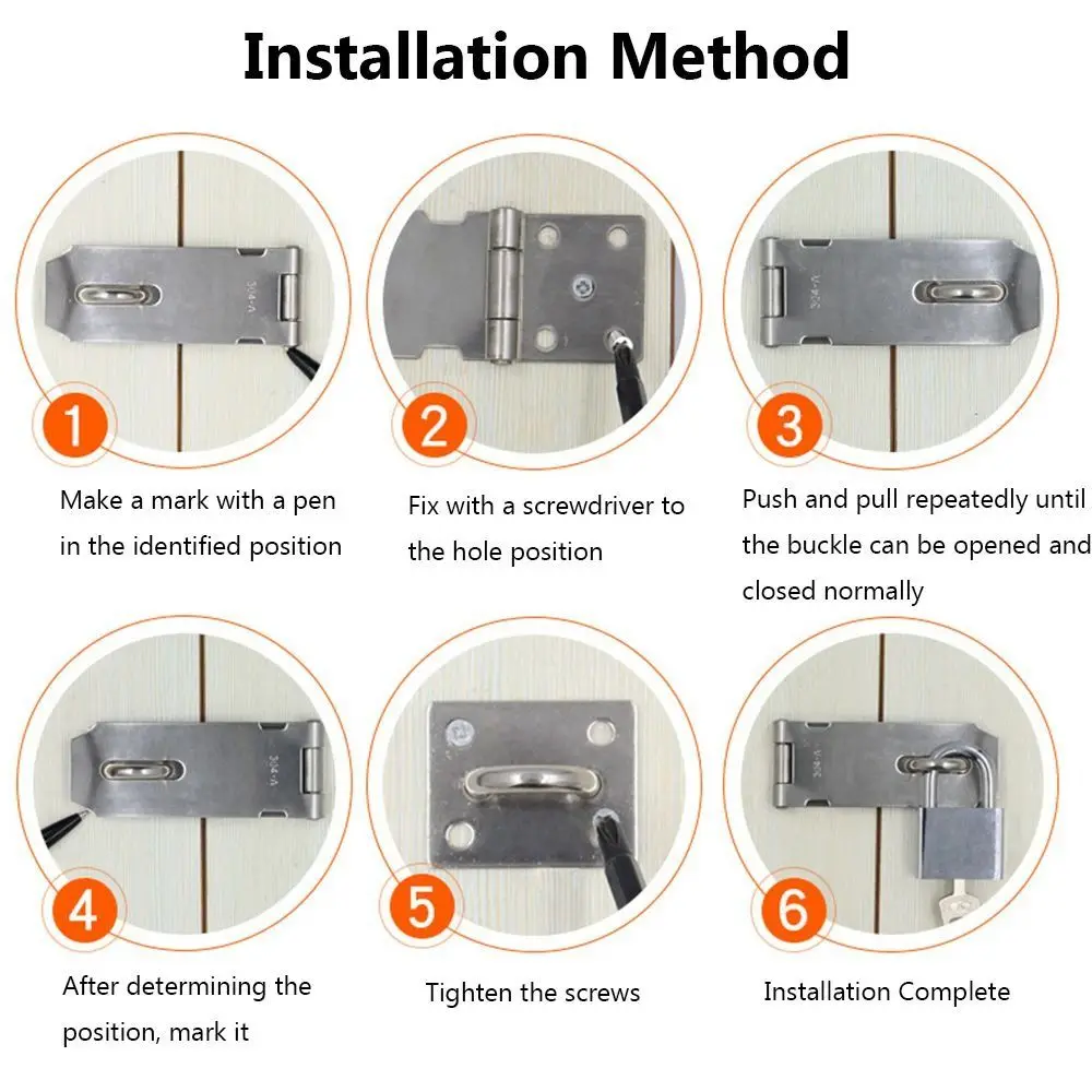 Practical Stainless Steel Padlock Hasp Burglar-proof Right Angle Door Clasp Lock 90 Degree Household Gate Bolt