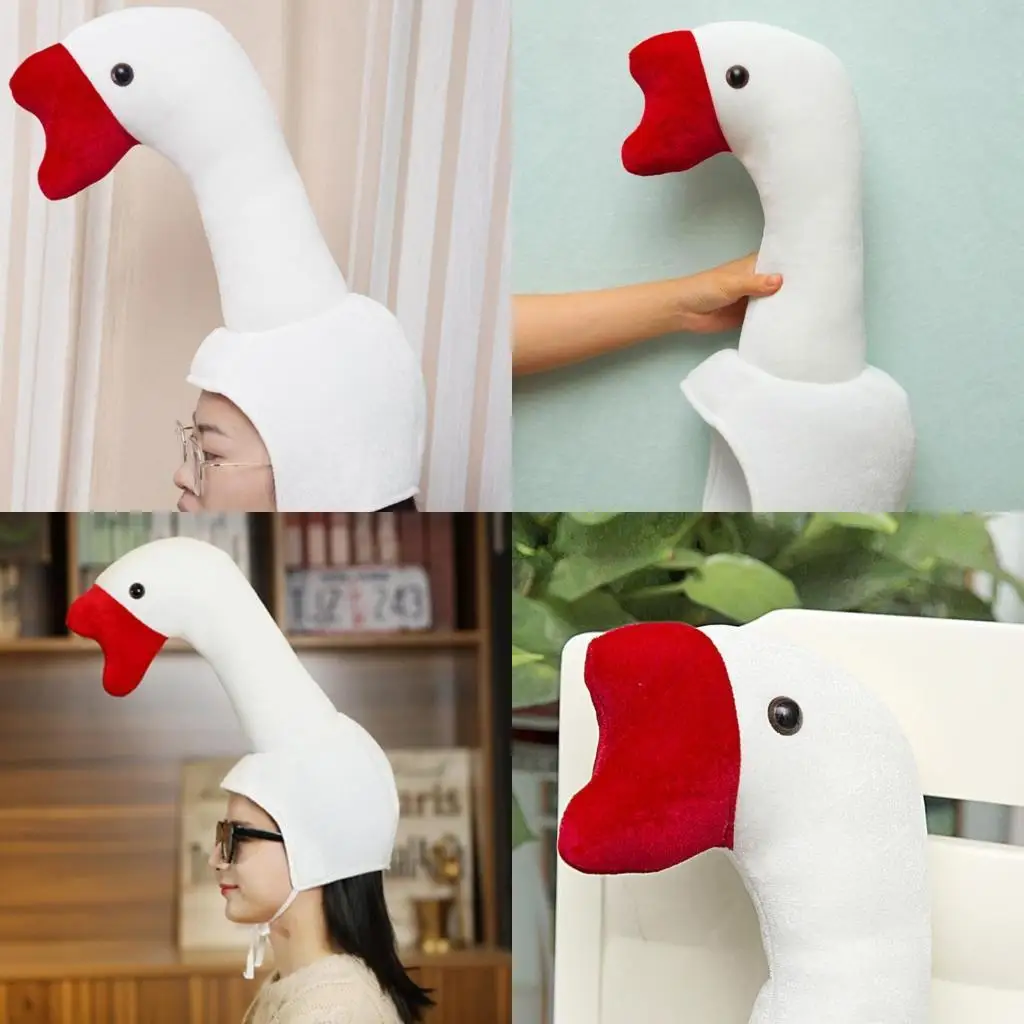 

R1we Funny White Gose Plush Hat Новинка фаршированная головные уборы косплей ушной кепку
