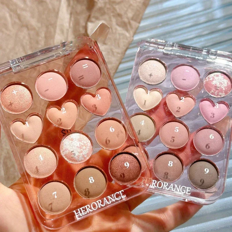 Heallor Love Heart 12 Farben Rechner Lidschatten-Palette matte Perle Glitter wasserdichte Make-up-Palette Erdton aufhellen Auge