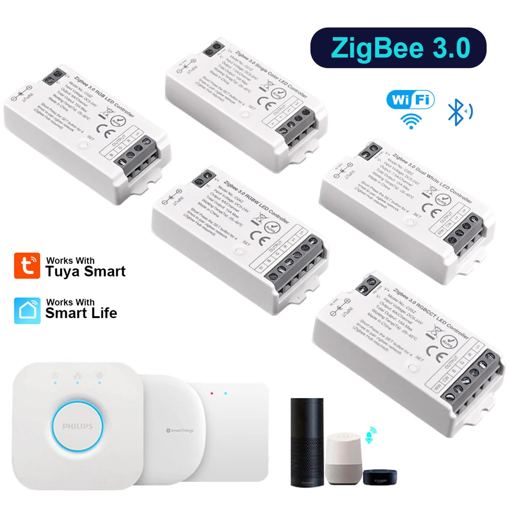 

Zigbee 3.0 LED Controller for PWM Dim CCT RGB RGBW RGBCCT LED Strip WiFi APP Voice Control Tuya Gateway Hub Bridge DC5V-24V