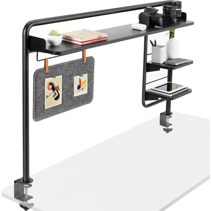 Clamp-on 50 inch Desktop Shelving System for Sit Stand Workstation, Raised Accessory Storage Shelves and Magnetic Memo