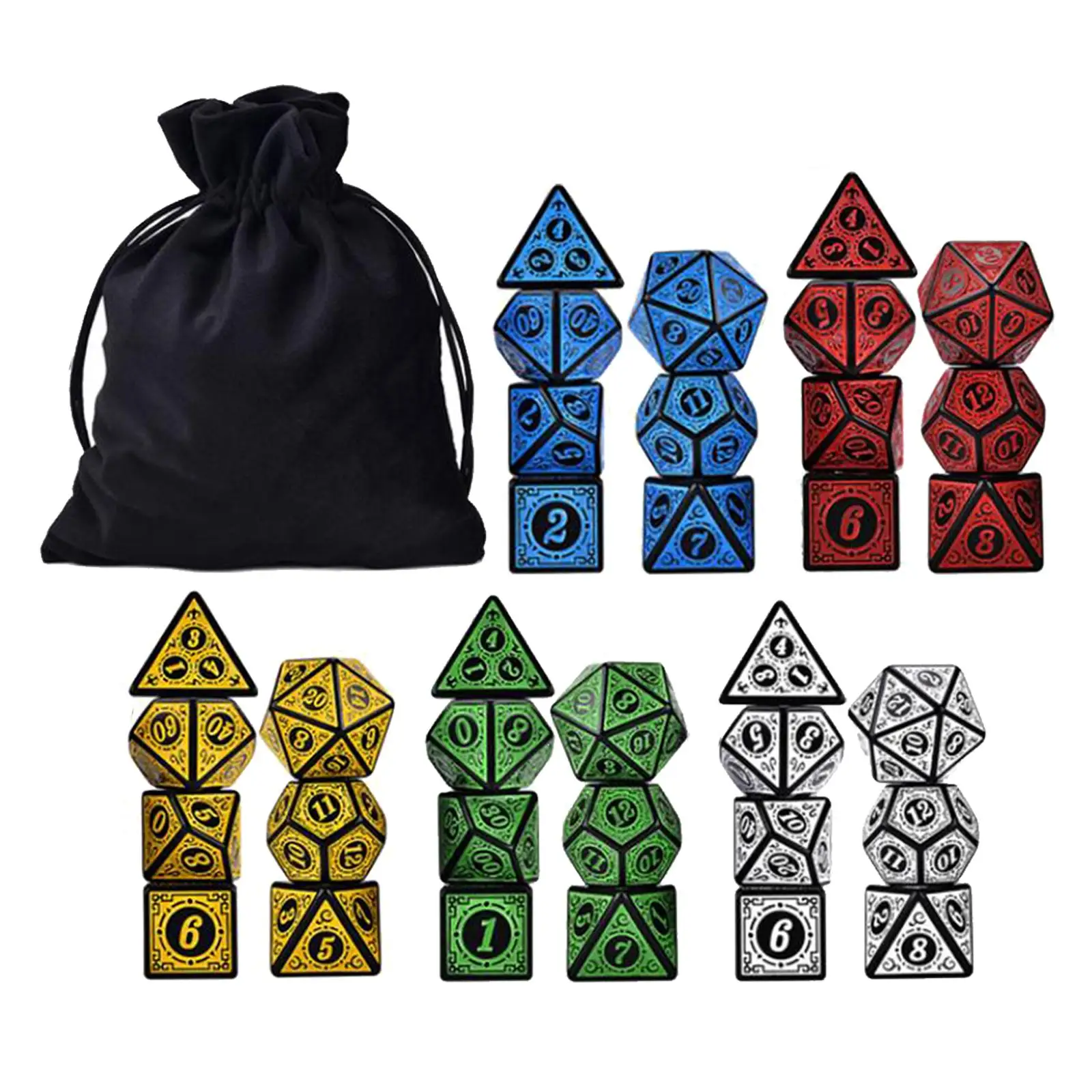 Conjunto Poliédrico Acrílico com Armazenamento, Adereços para Jogos de Mesa, RPG Bar Toys, D4-D20, 35 Pcs