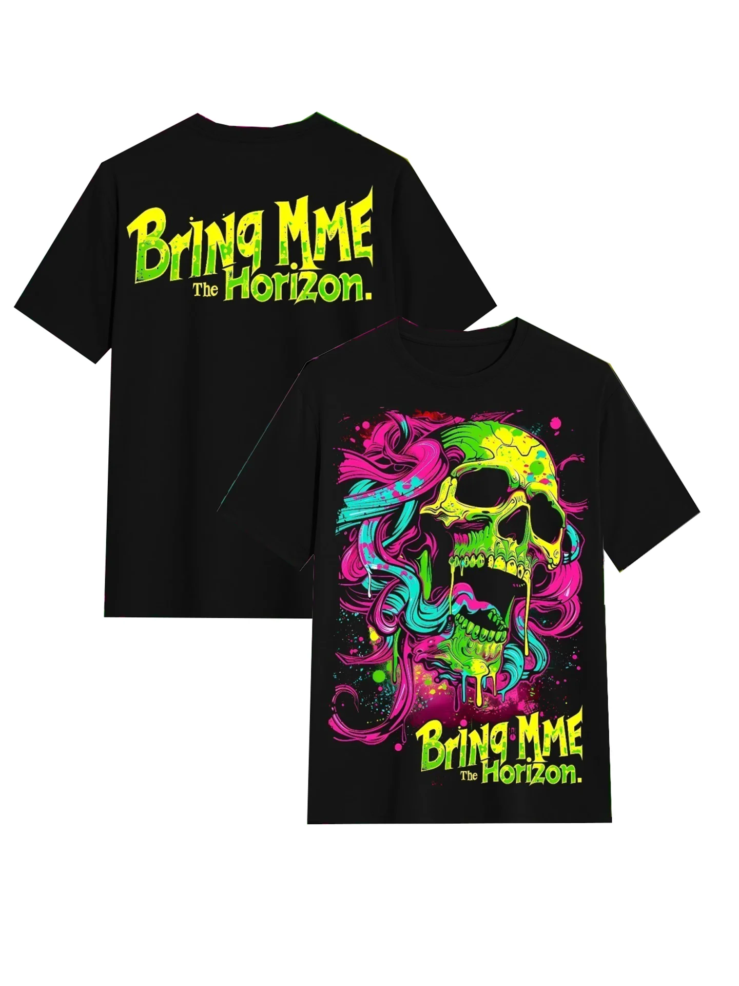 Bring Me The Horizon: Camiseta estampada en 3D de manga corta de marca de moda estilo anime de metal negro, top de moda para hombres y mujeres