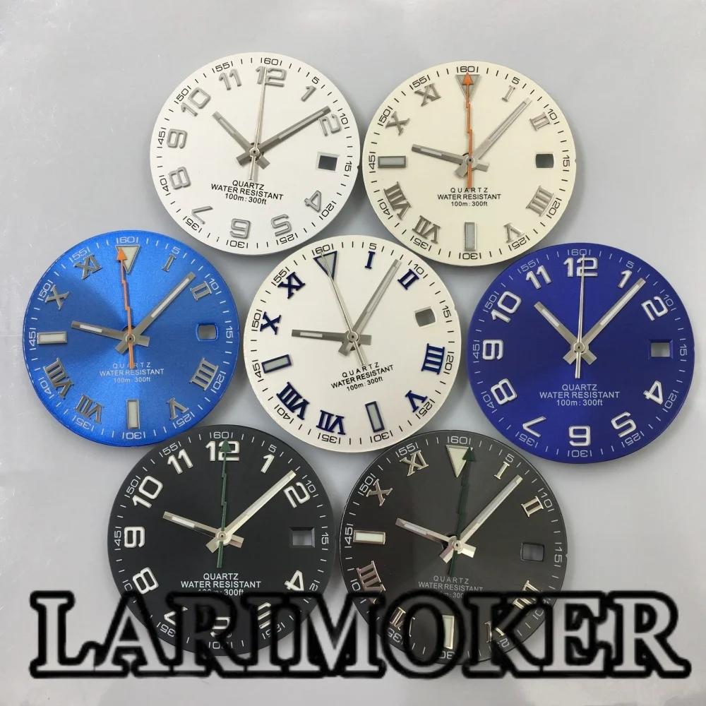 LARIMOKER 29mm Ronda 515 Quartz Watch Dial Hand Green Luminous Roman Numerals/Arabic Numerals Index 3 o'clock Date Window Dial