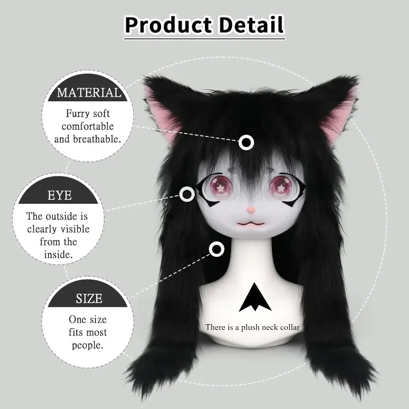 Headset Harige Kig Cosplay Masker Poot Hoofd Comiket Harige Fursuit Kigurumi Kat Konijn Pop Beest Kostuum Prestaties rekwisieten kid gift