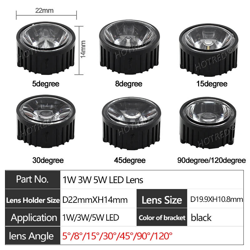 10pcs Led lens 60 Degree For 1w 3w 5w Lamp with Black Holder