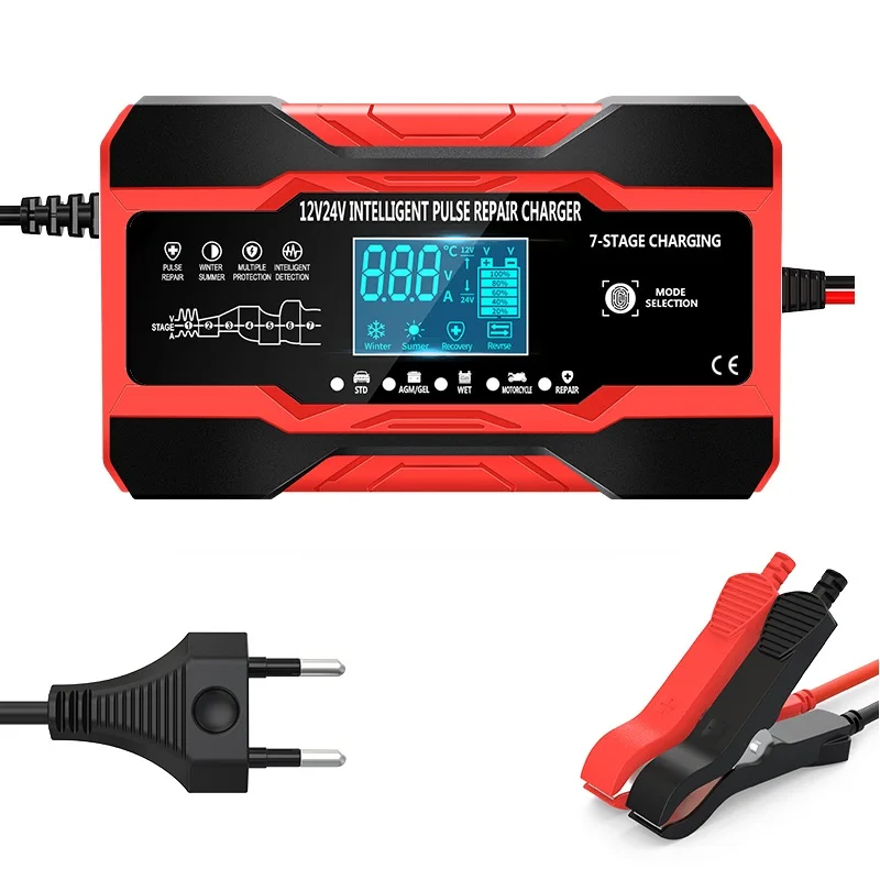 

EU Plug Car Battery Charger 12V10A/24V5A Touch Screen Pulse Repair Digital LCD Display Smart Fast for Car Motorcycle
