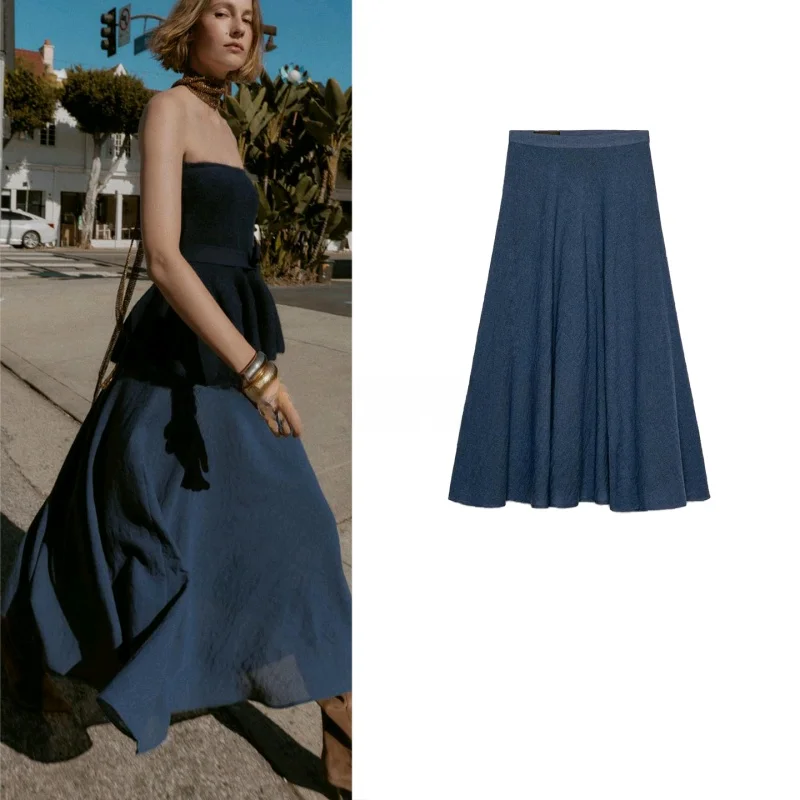 Winter New Women's Casual Sle Midi Skirt High Waist A-Line Hem Drape Coat Ci Commute Casual Polyester Fiber Stand Fit