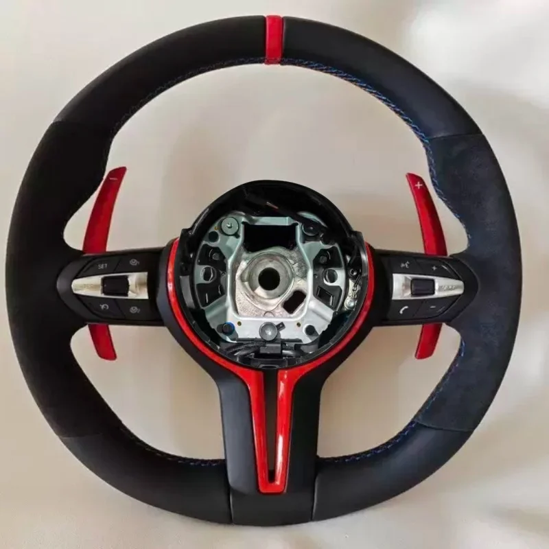 Suede Leather Perforated Flat Steering Wheel For BMW E90 E87 E70 E84 F10 F06 F20 F30 F15 F25 F23 F48 Button Fat Sport Upgrade view 6