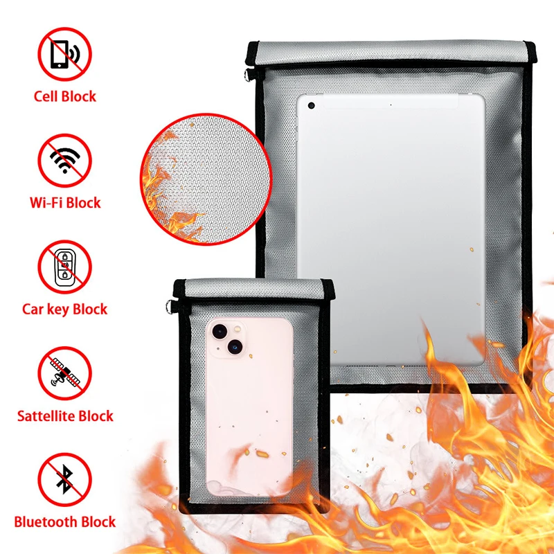 Blocco segnale per borsa Faraday impermeabile ignifugo per telefono, laptop, chiavi per auto, custodia per protezione dalle radiazioni, tracciamento anti-ferro