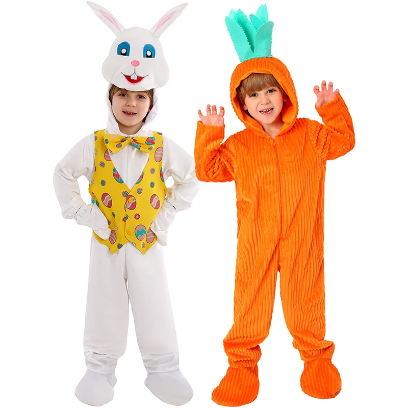 

2025 New Arrival Unisex Boy Cute Carrot Hooded Jumpsuit Halloween Dress Up Girl Easter Bunny Costume
