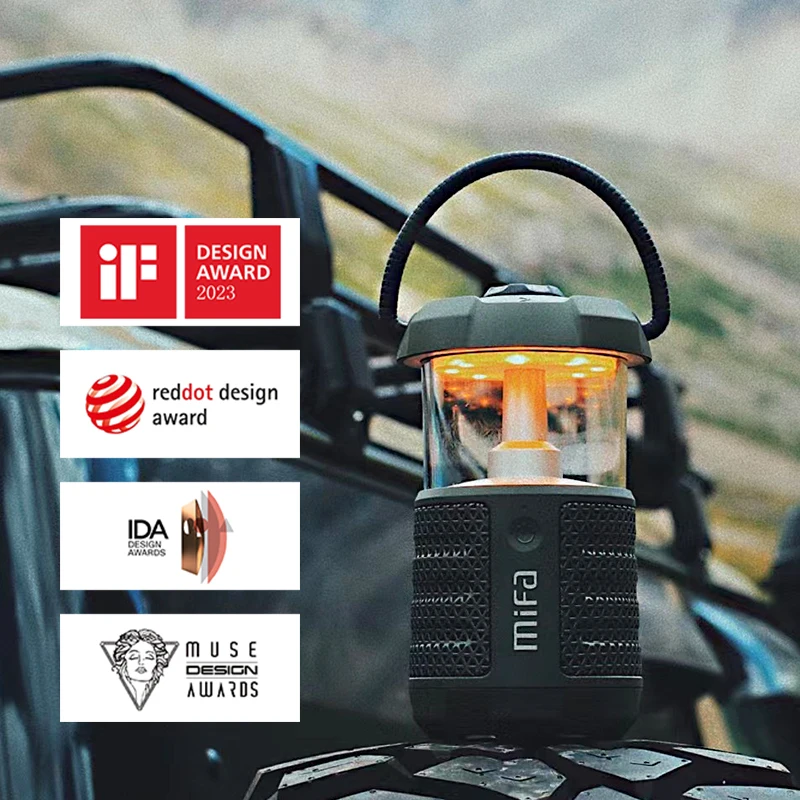 Mifa Wild Camping Outdoor Bluetooth 5.3 Speaker with Lantern, Powerful 360° Sound, 360° Light, IP67 Waterproof, 38H Playtime