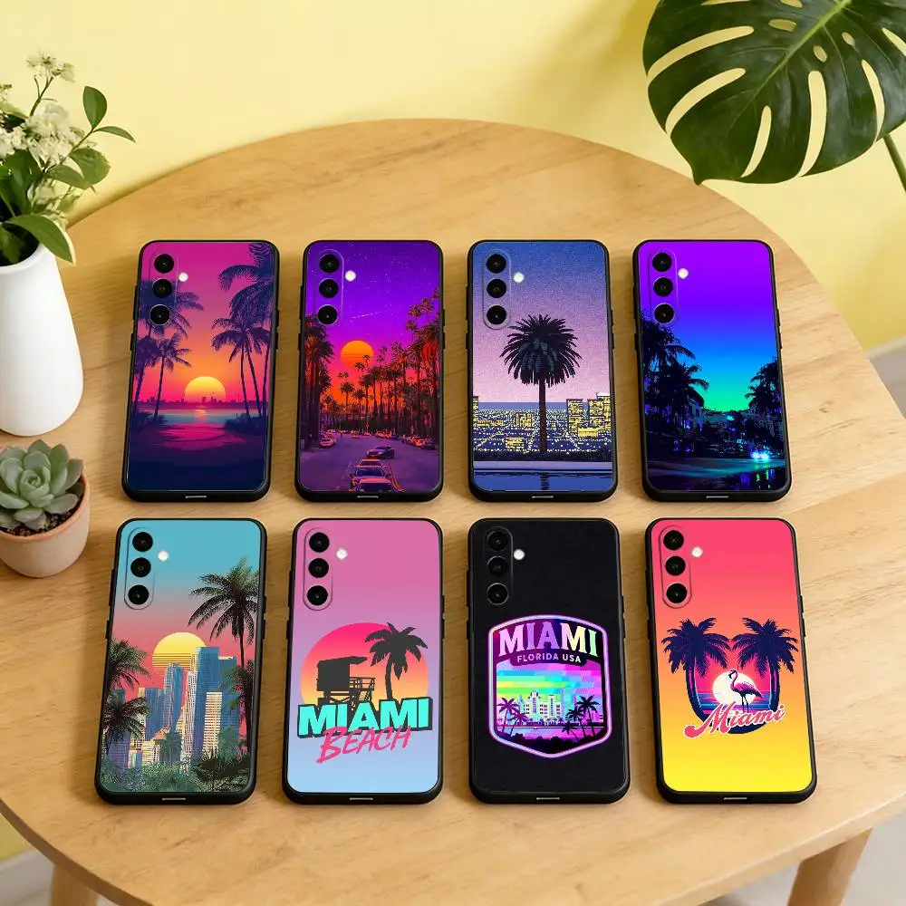 

Miami Beach Aesthetic Phone Case For Samsung Galaxy A73,A72,A71,A70,A53,A52,A51,Others Soft Black Cover