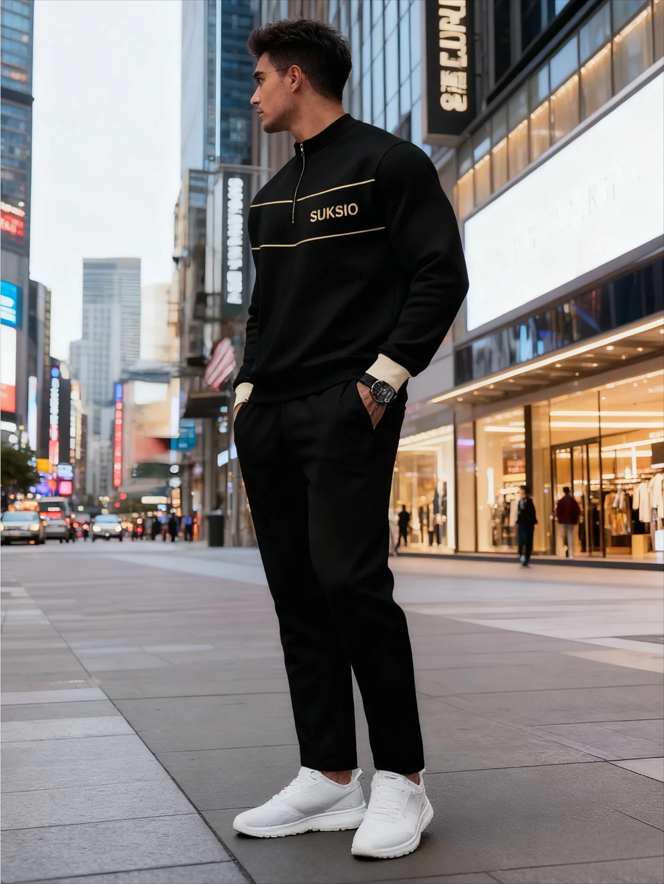 Conjunto de 2 piezas, conjunto deportivo de manga larga y pantalones largos a la moda para hombres europeos y americanos