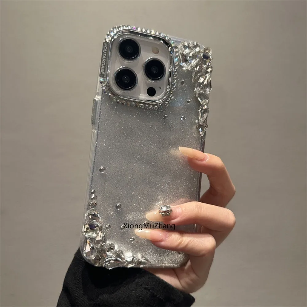 Luxury Glitter Rhinestones Three-dimensional Flower Back Cover for IPhone 14 Pro Max 15 13 Pro Max 12 Pro 11 Drop Resistant Case