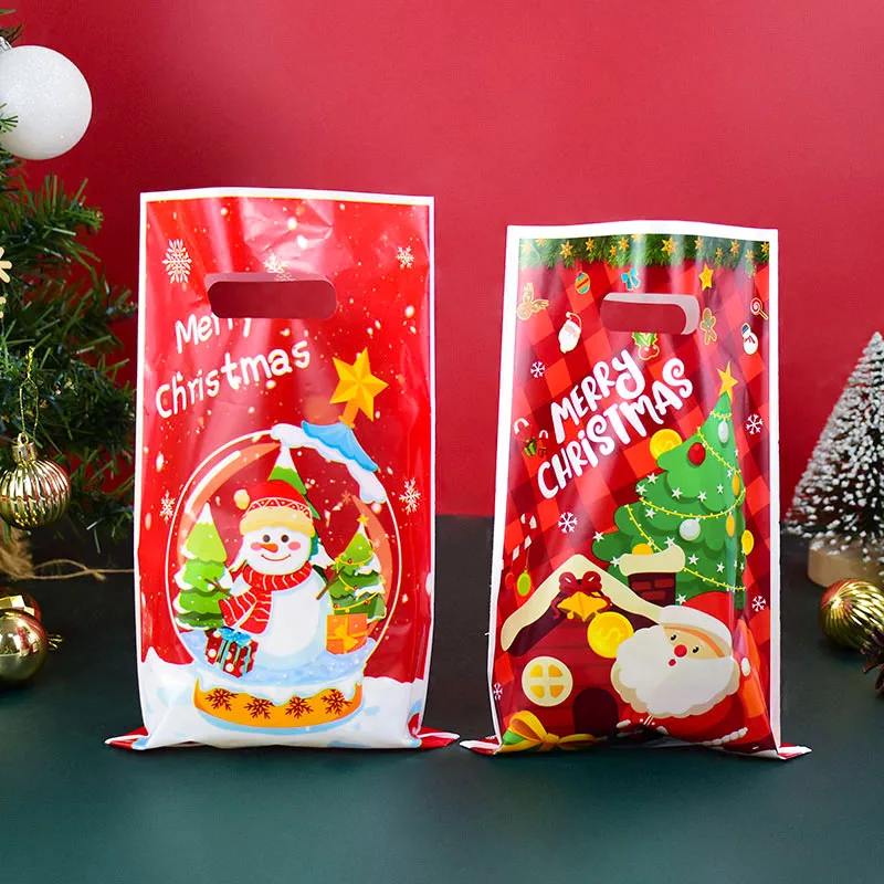 10szt Wesołych Świąt Candy Gift Bags Santa Elk Cookies Biscuit Packaging Handle Bag Christmas Decoration For Home Xmas New Year