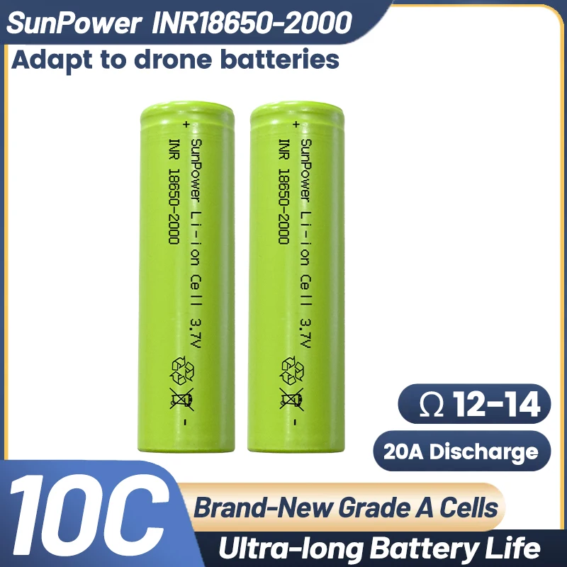 

Новая литиевая батарея 2026 18650, 10C, 20 А, разряд 3,7 В, 2000 мАч, INR18650, 2000 мАч, литий-ионная аккумуляторная батарея для дрона 18650
