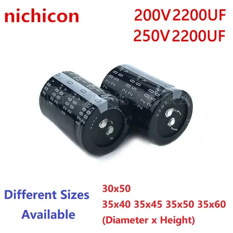 2 개/몫 Nichicon 2200 미크로포맷 200V 2200 미크로포맷 250V 200v2200uf 250V2200UF 30×50 35×40/45/50/60 스냅인 PSU 커패시터