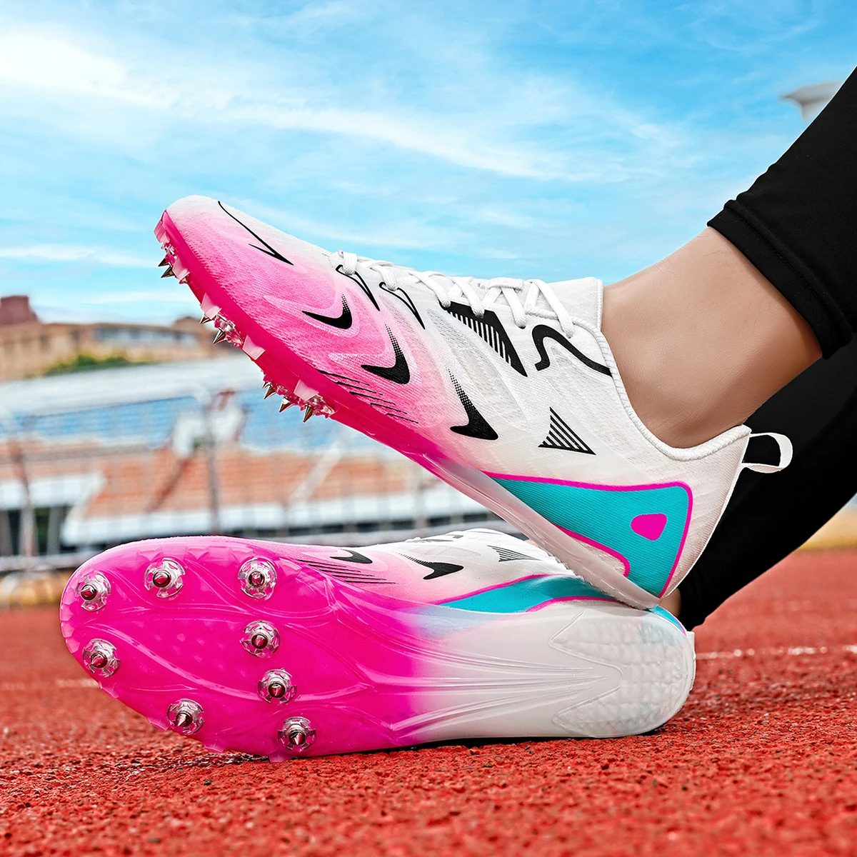 Men Professional Running Sprint Shoes Light weight Nails Race Racing Athletic Long Jump Track Spike Soft Field Non Slip Match
