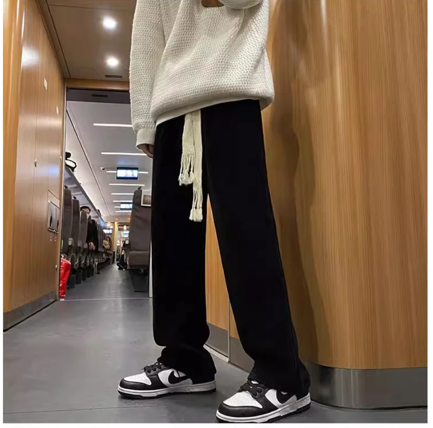 

2024 new drawstring retro casual pants men's fall loose large size wide leg straight leg Port fashion sports pants