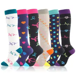 Knee High Compression Socks para homens e mulheres, Nurse Socks, Running Sport, Ladies Socks, 6 Pares, Ladies