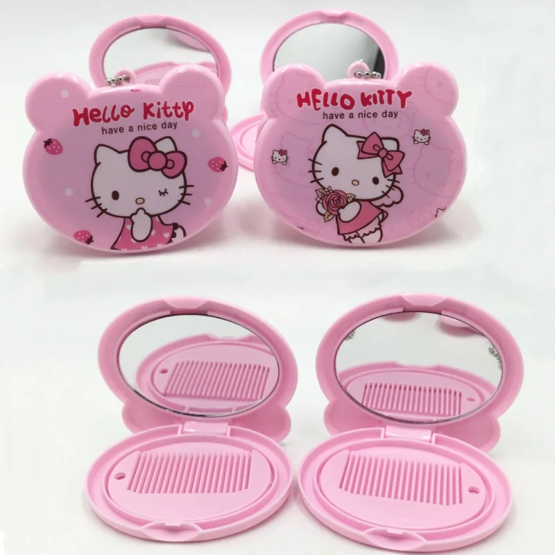 

2024 MINISO HellosKitty Makeup Mirror Cartoon Lovely Mini Mirrors and Combs Combination Portable Trendy Girl Gift