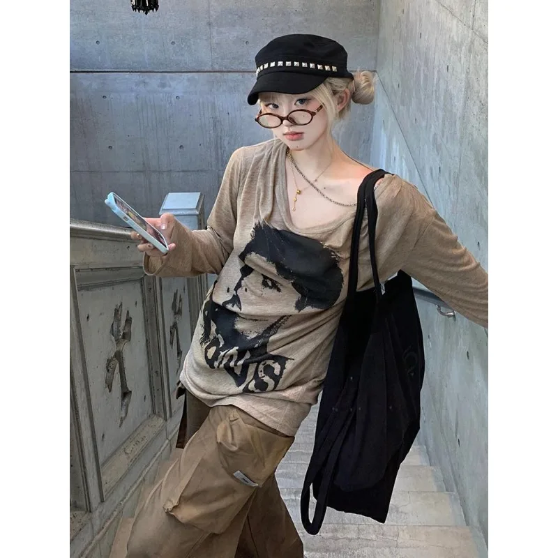 Women's Spring Autumn Tops T-shirts Sun-protective Cover-ups Retro High-street Effortless Style Long Sleeves Lightweight Loose